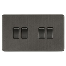 Knightsbridge 10AX 4 Gang Screwless Flat Plate Light Switch - Smoked Bronze