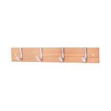 Exel Coat Hook / Robe Hook Rail - 450 x 70 x 15mm - 4 Hooks - Wooden Board with Satin Chrome Hooks