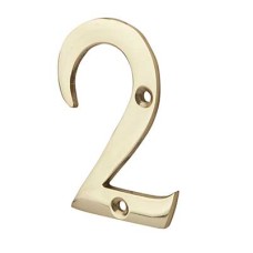76mm Screw Fix Door Numeral - 2 - Polished Brass