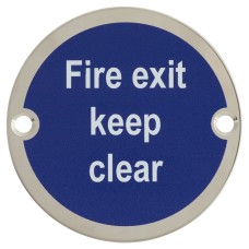 Exel Fire Exit Keep Clear Door Sign - 75mm Diameter - Polished Stainless Steel