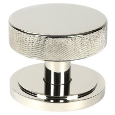 From The Anvil Brompton Round Knurled Centre Door Knob on Art Deco Rose - 90mm Rose - Pol Nickel