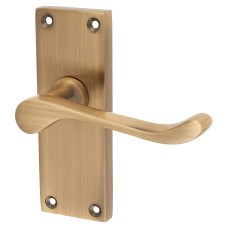 Exel Antique Brass Victorian Scroll Latch Door Handle - Short Plate - 118 x 42mm