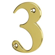 79mm Screw Fix Door Numeral - 3 - Polished Brass Effect
