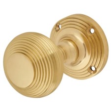 Exel Reeded Beehive Mortice Door Knob - 60mm Rose Diameter - Polished Brass