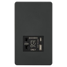 Knightsbridge 230V Shaver Socket with Type A/C USB Ports - 2.4A - Anthracite Grey
