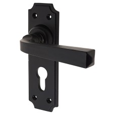 Olde Forge Smooth Black Euro Lock Door Handle - York Range - 152 x 48mm