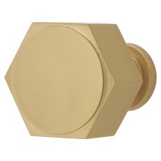 Alexander & Wilks Vesper Hex Cabinet Knob - 33mm Diameter - Satin Brass