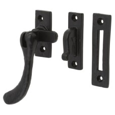Olde Forge Bulb End Mortice & Hook Plate Casement Window Fastener - Reversible - Antique Black Iron