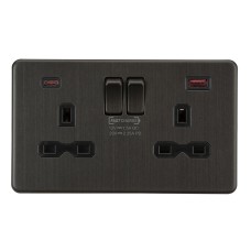 Knightsbridge 13A 2 Gang Type A/C 45W Fastcharge USB Socket with 2 x USB - Smoked Bronze/Black