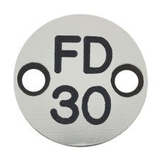 Exel FD30 Fire Door Sign - Drilled - 25mm Diameter - Rigid Plastic - Silver