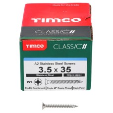 TIMCO Classic Pozi Countersunk Wood Screws - 3.5 x 35mm - A2 Stainless Steel - Pack of 200