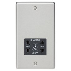 Knightsbridge 115/230V Round Edge Dual Voltage Shaver Socket - Brushed Chrome with Black Insert