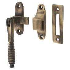 Exel Cast Reeded Mortice & Hook Plate Casement Window Fastener - Reversible - Antique Brass