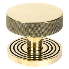 From The Anvil Brompton Round Knurled Centre Door Knob on Beehive Rose - 90mm Rose - Aged Brass