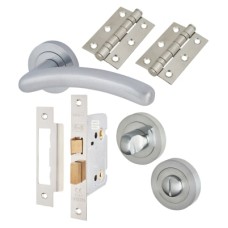 Exel Carina Bathroom Lock Door Handle on Rose Kit - Satin Chrome