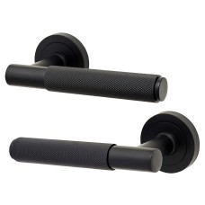 Exel Matt Black Knurled Door Handles on Round Rose - Remi Range 