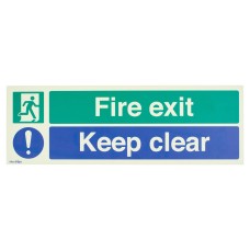 Exel Photoluminescent Fire Exit Keep Clear Sign - 450 x 150mm - Rigid Plastic