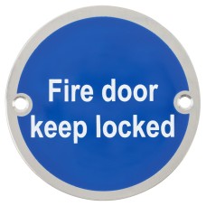 Exel Fire Door Keep Locked Door Sign - 75mm Diameter - Polished Stainless Steel