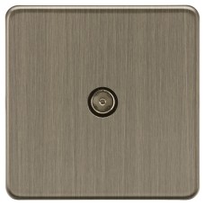 Knightsbridge 1 Gang Screwless Flat Plate Non Isolated TV Outlet - Antique Brass