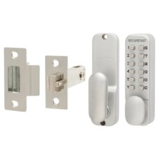 Securefast Easy Code Change Push Button Code Lock and Latch - Holdback Option - Satin Chrome