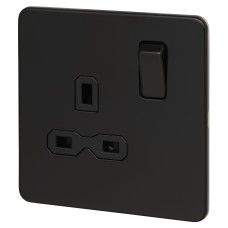 Knightsbridge 13A 1 Gang Screwless Flat Plate DP Switched Socket - Matt Black with Black Insert