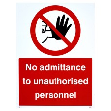 Exel No Admittance Authorised Personnel Only Sign - 300 x 400mm - Rigid Plastic