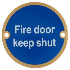 Hampstead Fire Door Keep Shut Door Sign - 75mm Diameter - Satin Brass