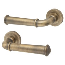 Jedo Antique Brass Fire Rated Door Handles on Round Rose - Classic Range 