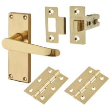 Exel Budget Straight Latch Door Handle Kit - Short Plate - Polished Brass