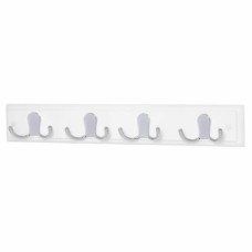Exel Double Coat Hook Rail - 450 x 70 x 15mm - 4 Hooks - White Board with Polished Chrome Hooks