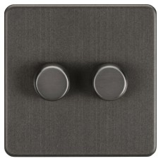 Knightsbridge 5 - 150W 2 Gang 2 Way Push On/Off Rotary Intelligent LED Dimmer Switch - Smoked Bronze