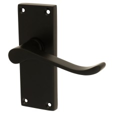 Exel Matt Black Budget Scroll Latch Door Handle - Short Plate - Mia Range - 114 x 42mm