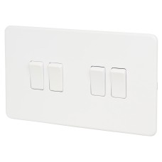 Knightsbridge 10AX 4 Gang Screwless Flat Plate Light Switch - Matt White