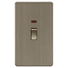 Knightsbridge 45A 2 Gang Screwless Flat Plate Double Pole Cooker Switch with Neon - Antique Brass