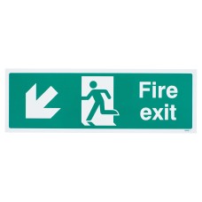 Exel Fire Exit Running Man Down Left Arrow Sign - 450 x 150mm - Rigid Plastic