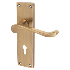 Exel Antique Brass Victorian Scroll Keyhole Lock Door Handle - 155 x 42mm