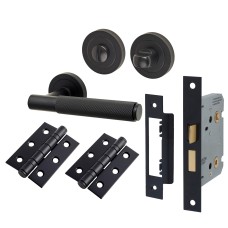 Exel Remi Knurled Bathroom Lock Door Handle Kit - Matt Black 