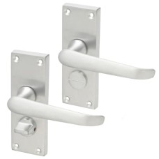 Exel Satin Chrome Victorian Straight Privacy Door Handle - Short Plate - 118 x 42mm