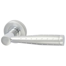 M Marcus Polished/Satin Chrome Dimple Door Handles on Round Rose - Roda Range 
