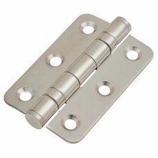 Radius Corner Twin Ball Bearing Butt Door Hinge - 76 x 51 x 2mm - Polished Stainless Steel - Pair