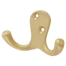 Hampstead Solid Brass Double Coat Hook - 70 x 43mm - Satin Brass