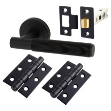 Exel Lily Reeded Latch Door Handle Kit - Matt Black