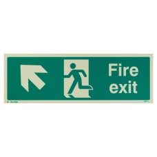 Exel Photoluminescent Fire Exit Running Man Arrow Up Left Sign - 450 x 150mm - Rigid Plastic