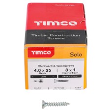 TIMCO Solo Chippy Pozi Countersunk Wood Screws - 4.0 x 25mm - Zinc Plated - Pack of 200