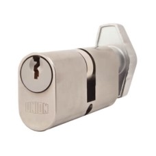 UNION J2X13 Pattern 64mm Oval Thumbturn Cylinder - 32mm Turn + 32mm - Sat Chrome - Keyed to Differ