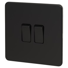 Knightsbridge 10AX 2 Gang 2 Way Screwless Flat Plate Light Switch - Matt Black with Black Rocker