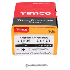 TIMCO Solo Chippy Pozi Countersunk Wood Screws - 3.5 x 35mm - Zinc Plated - Pack of 200