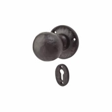 Olde Forge Ball Mortice/Rim Door Knob with Escutcheon - 62mm Rose Diameter - Antique Black Iron