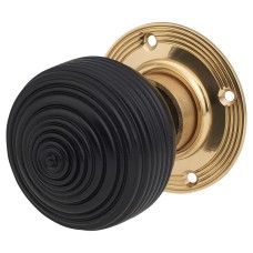 Olde Forge Edwardian Reeded Beehive Mortice/Rim Door Knob - 60mm Diameter - Ebony Knob & Brass Rose