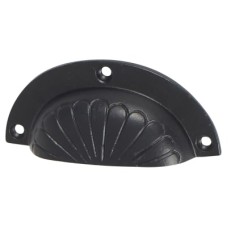 Olde Forge Shell Cabinet Cup Handle - 84mm Centres - Black Iron